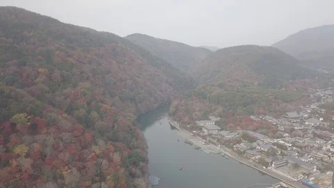 Aerial view of fall tree in Arashiyama Kyoto Japan Stock Footage 102252718