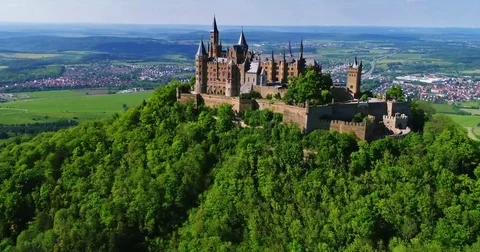 Aerial view of famous Hohenzollern Castle Stock Footage