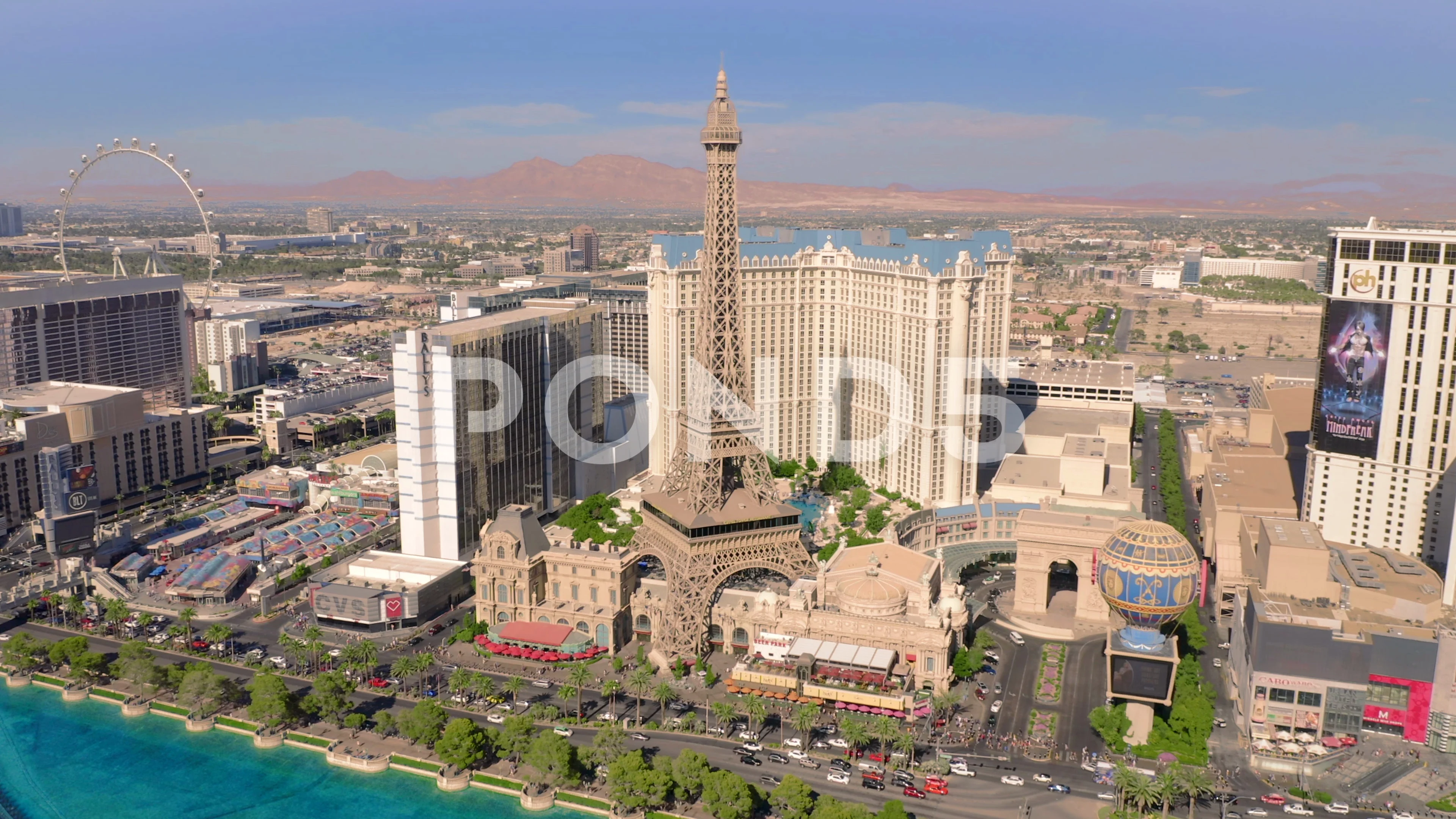 Aerial view of the Paris Las Vegas and Bellagio Hotel and Casino