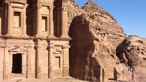 Aerial view of the famous Monastery of Petra, Jordan. Stock Footage 145143555