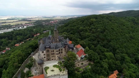 Aerial view of famous Vernigerode Castle Stock Footage 139399951