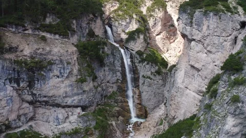 Aerial view of the Fanes waterfall complex in Trentino Alto Adige Stock Footage 287951971