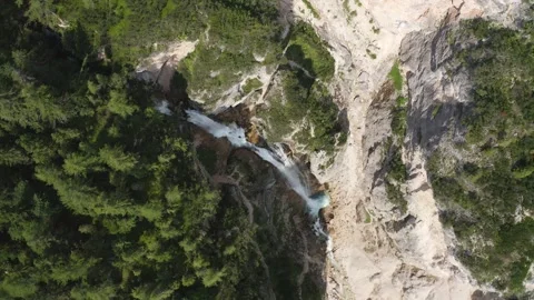 Aerial view of the Fanes waterfall complex in Trentino Alto Adige Stock Footage 287952504