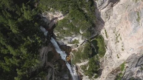 Aerial view of the Fanes waterfall complex in Trentino Alto Adige Stock Footage 287952877