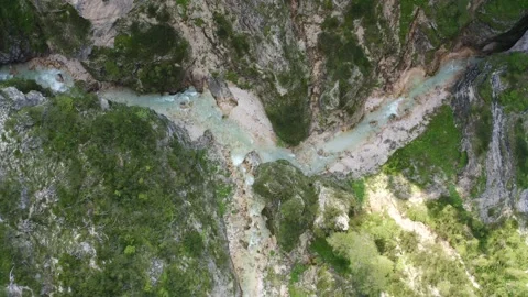 Aerial view of the Fanes waterfall complex in Trentino Alto Adige Stock Footage 287952960