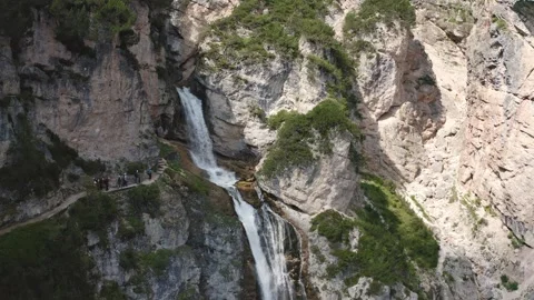 Aerial view of the Fanes waterfall complex in Trentino Alto Adige Video stock 287952982