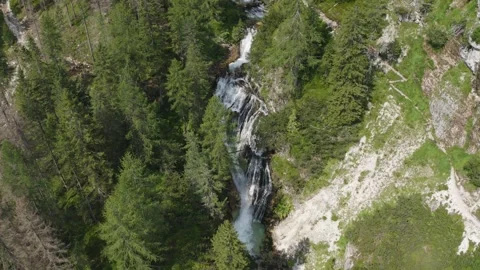 Aerial view of the Fanes waterfall complex in Trentino Alto Adige Video stock 287953209