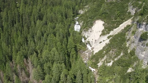 Aerial view of the Fanes waterfall complex in Trentino Alto Adige Video stock 287953214