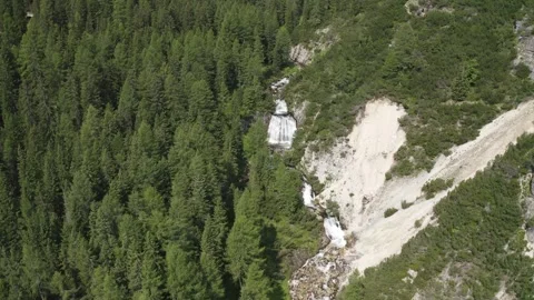 Aerial view of the Fanes waterfall complex in Trentino Alto Adige Video stock 287953472