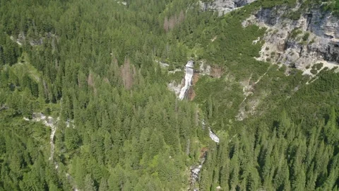 Aerial view of the Fanes waterfall complex in Trentino Alto Adige Video stock 287953772