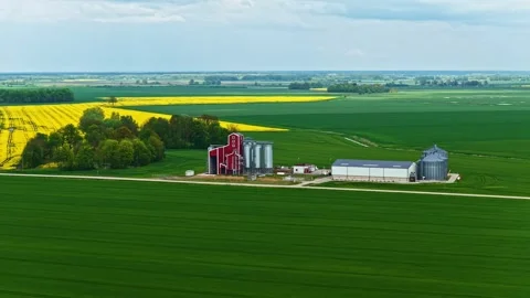 Aerial view of farm complex with silos in Riga, Latvia. Stock Footage 340592523