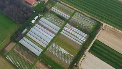 Aerial View Of Farm With Fields And Greenhouses In Italy Video stock 330549602