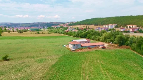Aerial view a farm with a red. Stock Footage 284678765