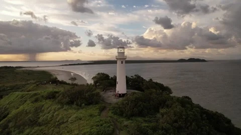 Aerial view of the Farol das Conchas lighthouse and beaches of Ilha do Video stock 253380416