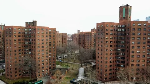 Aerial View of Farragut Housing Projects in Brooklyn - Descending Shot Stock Footage