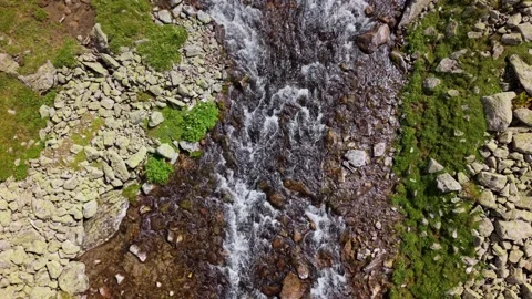 Aerial View of Fast Flowing Mountain Stream Video stock 345711009