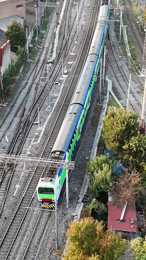 Aerial View of Fast Moving Train Stock Footage 319410007
