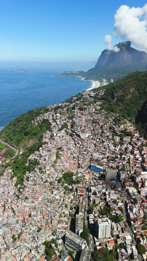 Aerial view of favela hillside in Rio de Janeiro, Brazil. Stock Footage 339743342