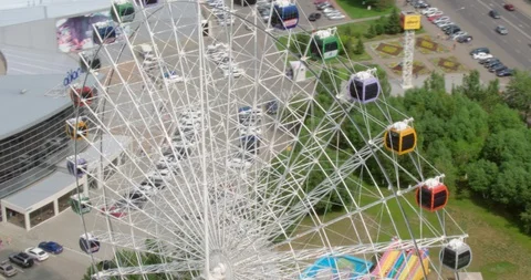 Aerial view of a ferris wheel overlooking the city. Astana, Kazakhstan Stock Footage 101938106