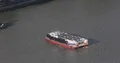 Aerial View of Ferry Boat Passing on Thames River in London City Transport Ship 4k or 4k+ Resolution