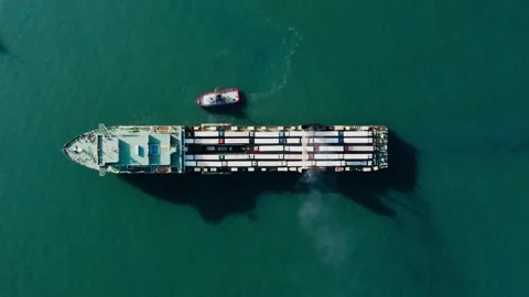 Aerial view of a ferry with trucks Stock Footage 232370867