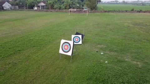 Aerial view of the field for archery training Stock Footage 134588642