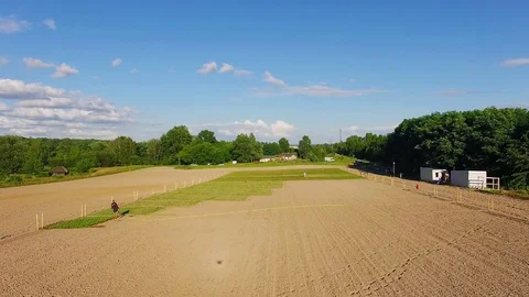 Aerial view of field of blackbrickers Stock Footage 119441933