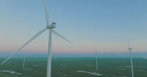 Aerial view the field of wind turbines f... | Stock Video | Pond5