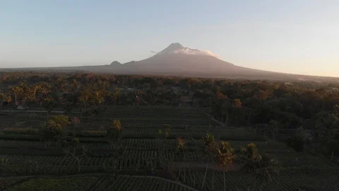 Aerial view of fields and beautiful mountain while sunrise Video stock 107702101
