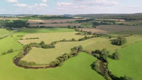 Aerial View of Fields and Chiers River Meanders, Montmédy, France. Stock-Footage 295962851