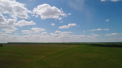 Aerial view of the fields and the forest clouds of the Siberian landscape Stockbeeldmateriaal 75810559