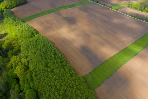 Aerial view of fields and forests in spring, czech Stock Photos