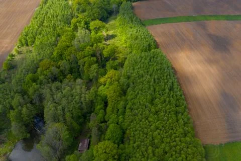 Aerial view of fields and forests in spring, czech Stock Photos