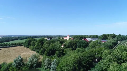Aerial view of fields and nature in österlen, Sweden (4) Stock Footage 164097753