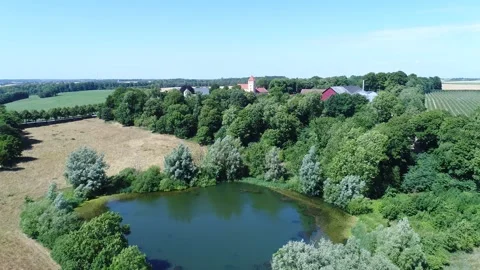 Aerial view of fields and nature in österlen, Sweden Stock Footage 164097890