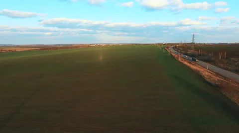 Aerial view to fields and road. 4k 스톡 동영상 61721023