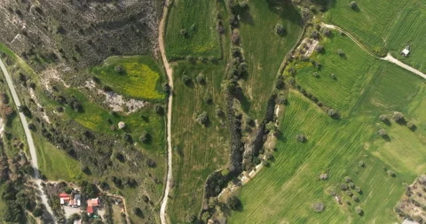 Aerial view of fields and off-road country side. Stock Footage 235605172