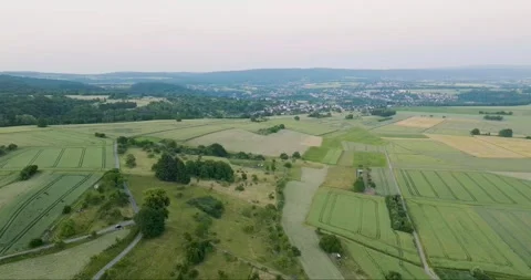 Aerial view of fields and town, Germany. Stock Footage 333107781