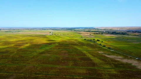 Aerial view of fields and villages in the Hetao Plain Stock Footage 295860331