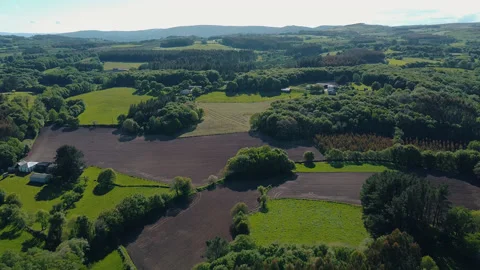 Aerial view of fields and woods in asturias. Spain 스톡 동영상 195460376