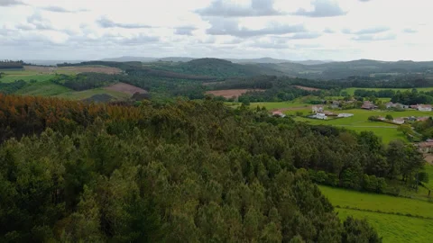 Aerial view of fields and woods in asturias. Windy day in spain 스톡 동영상 195461437