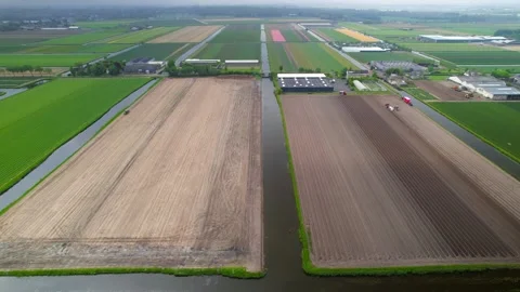 Aerial view of fields are ready for plantation in spring time in Netherland.. Video stock 317359868