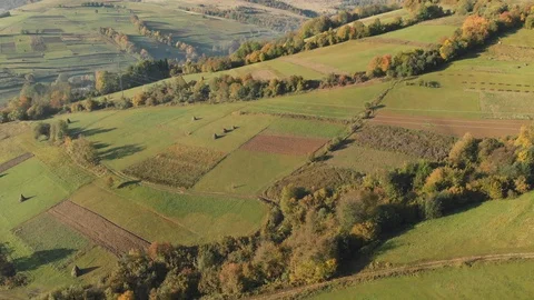 Aerial View of the Fields in the Carpathian Mountains. Highway in the Mountain Stock Footage 103042174