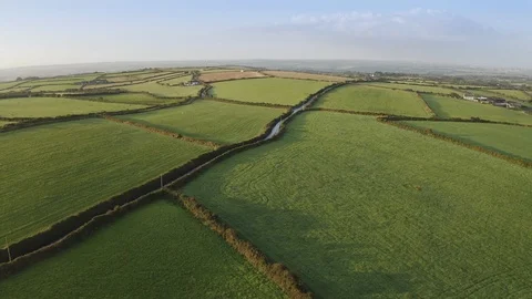 Aerial view of Fields in Corwall Stock Footage 124310100
