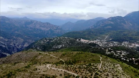 Aerial view of Fields &amp; Majestic Mountains near French Riviera Video stock 285449192