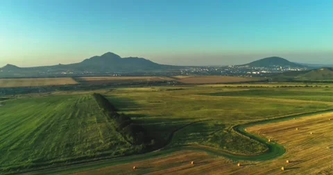 Aerial view of the fields outside the city Stock Footage 158398596