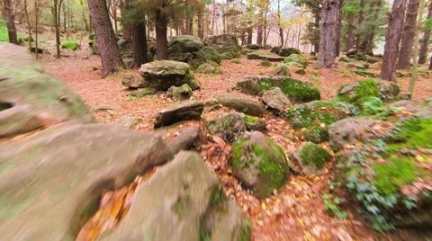 Aerial View Up the Fields Over the Stones in Autumn Stock Footage 44454814