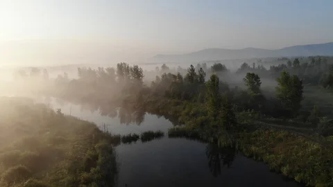 Aerial View Of Fields, River And Distant Mountains In Ukraine (2) Stock-Footage 94159199