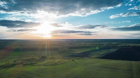 Aerial view of fields on sunset Stock Footage 113190852