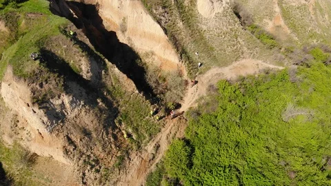 Aerial view of the final stage of the Enduro extreme race on the seashore in 4K. Stock Footage 90048972